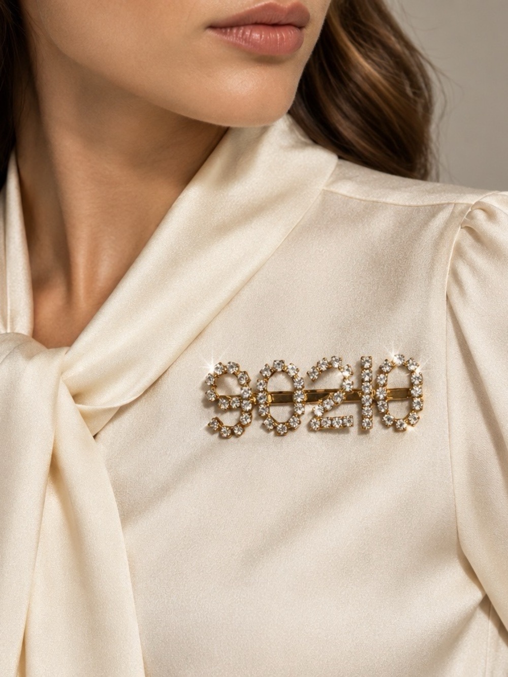 Vintage 90210 Rhinestone Brooch Gold Tone Beverly Hills Statement Pin